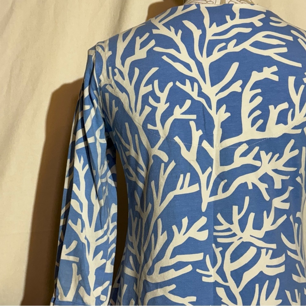Barbara gerwitt // light blue, white coral print v neck dress sz small mpm - Picture 5 of 8